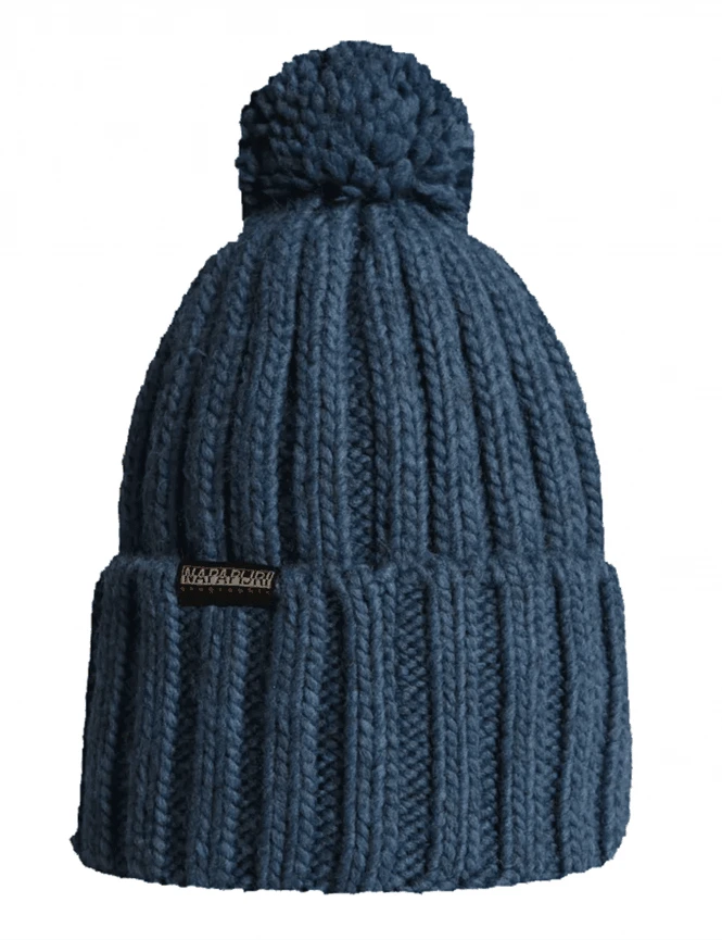 Napapijri Semiury Pom Beanie Hat - Dark Blue Navy Ribbed Knit Bobble Hat 4 Napapijri Semiury Pom Beanie Hat - Dark Blue Navy Ribbed Knit Bobble Hat - Image 2