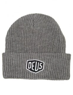 Deus Ex Machina Charcoal Grey Shield Patch Ribbed Knit Cuffed Beanie