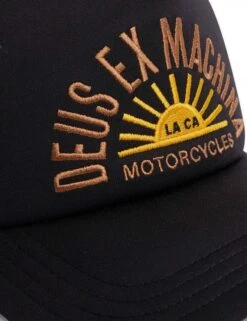 Deus Ex Machina Black with White Contrast Mesh – Sunflare Shield Logo Curved Bill Trucker Hat -Fatbuddha Store sunflare trucker hat black p35090 116326 medium