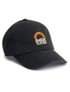 Deus Ex Machina Black Sunrise Dad Cap – Woven Label Curved Bill Strapback