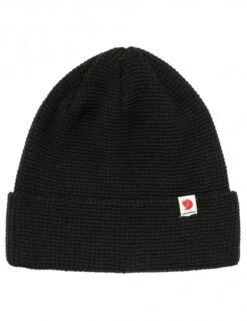 Fjallraven Tab Beanie Hat in Black – Recycled Waffle-Knit Cuffed Beanie
