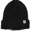 Fjallraven Tab Beanie Hat - Dark Grey Waffle-Knit Recycled Polyester Beanie -Fatbuddha Store tab beanie hat dark grey p30268 103668 medium
