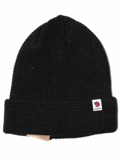 Fjallraven Tab Beanie Hat - Dark Grey Waffle-Knit Recycled Polyester Beanie