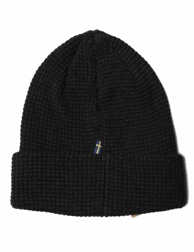 Fjallraven Tab Beanie Hat - Dark Grey Waffle-Knit Recycled Polyester Beanie 4 Fjallraven Tab Beanie Hat - Dark Grey Waffle-Knit Recycled Polyester Beanie - Image 2