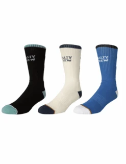 Salty Crew Tailed Crew Socks 3-Pack – Black, Grey & White Assortment with Fish Logo