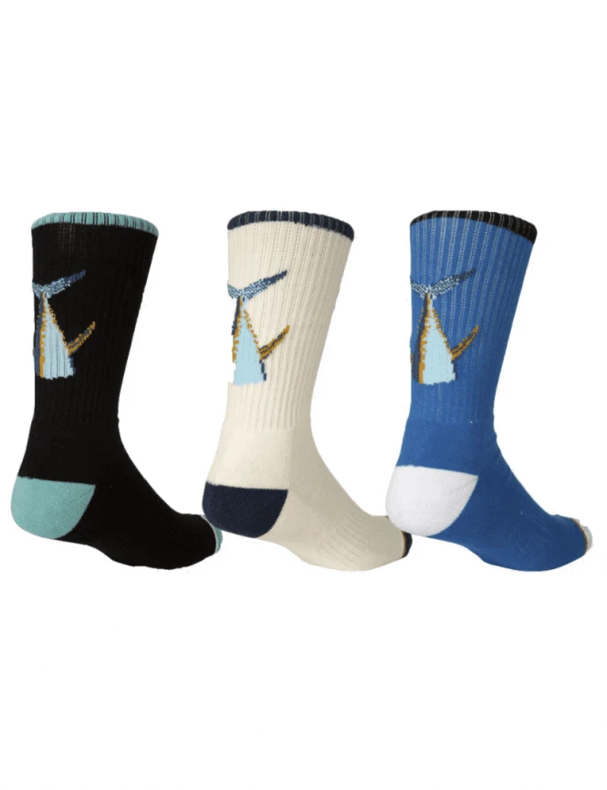 Salty Crew Tailed Crew Socks 3-Pack – Black, Grey & White Assortment with Fish Logo 4 Salty Crew Tailed Crew Socks 3-Pack – Black, Grey & White Assortment with Fish Logo - Image 2