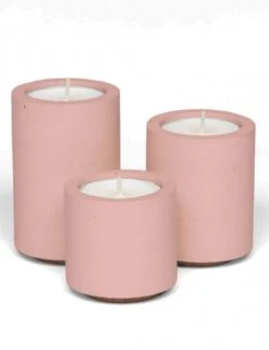 Concrete & Wax Tealight Trio Blush - Hand-Poured Stackable Concrete Candle Holder Set