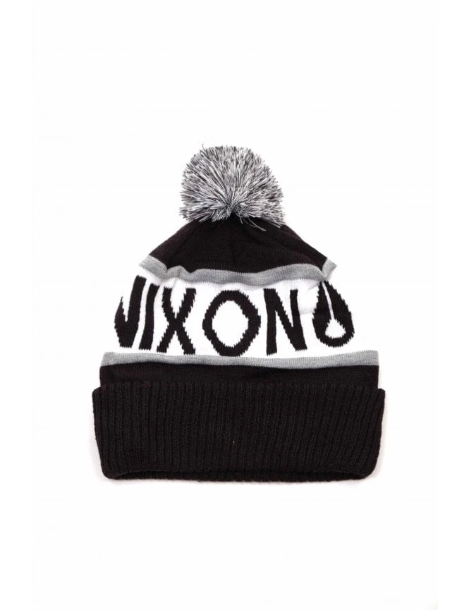 Nixon Teamster Pom Beanie Hat - Black & White Jacquard Wordmark Knit 4 Nixon Teamster Pom Beanie Hat - Black & White Jacquard Wordmark Knit - Image 2