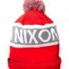 NIXON Teamster Pom Beanie - Red Crown & Grey Cuff Jacquard Knit Hat -Fatbuddha Store teamster pom beanie hat red gray p29732 103664 medium