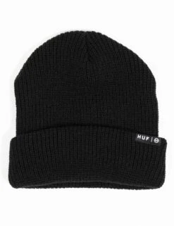 HUF Usual Beanie in Black - Classic Ribbed Knit Cuffed Winter Hat