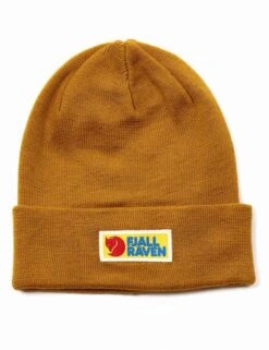 Fjallraven Vardag Classic Beanie Hat - Acorn Mustard Yellow Folded Knit Watch Cap