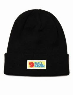 Fjallraven Black Vardag Classic Beanie Hat – Recycled Polyester Cuffed Knit
