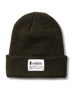 Cotopaxi Wharf Beanie - Iron Grey Ribbed Knit Cuffed Hat with Woven Patch