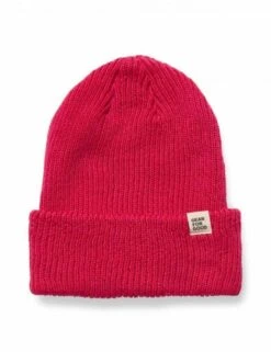 Cotopaxi Wharf Beanie - Raspberry Pink Ribbed Knit Hat with Woven Patch