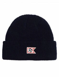 Dark Seas Whitemore Navy Blue Cuffed Beanie – Embroidered Anchor Felt Applique