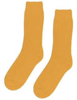 Colorful Standard Women's Burned Yellow Recycled Merino Wool Blend Socks - Ribbed Knit Crew