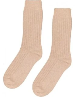 Colorful Standard Honey Beige Ribbed Recycled Merino Wool Blend Women's Socks