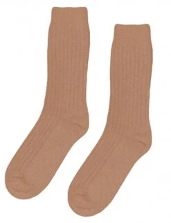 Colorful Standard Women's Merino Wool Blend Socks - Sahara Camel Ribbed Knit