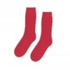 Colorful Standard Women's Scarlet Red Merino Wool Blend Socks – Ribbed Texture Comfort Fit -Fatbuddha Store womens merino wool blend socks scarlet red p36617 123490 medium