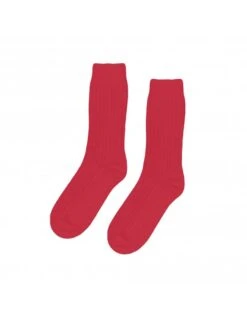 Colorful Standard Women's Scarlet Red Merino Wool Blend Socks – Ribbed Texture Comfort Fit