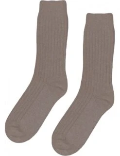 Colorful Standard Warm Taupe Recycled Merino Wool Blend Women's Socks - Chunky Ribbed Crew Socks