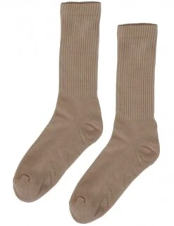 Colorful Standard Women's Organic Active Socks - Desert Khaki Ribbed Crew