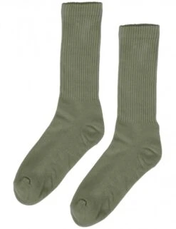 Colorful Standard Women's Organic Active Socks - Dusty Olive Green Sustainable Ribbed Socks